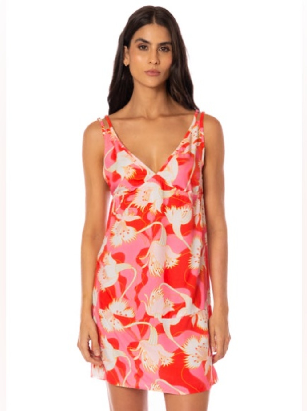 Maaji Floral Rush Larisa A Short Dress medium pink red summer beach casual mini
